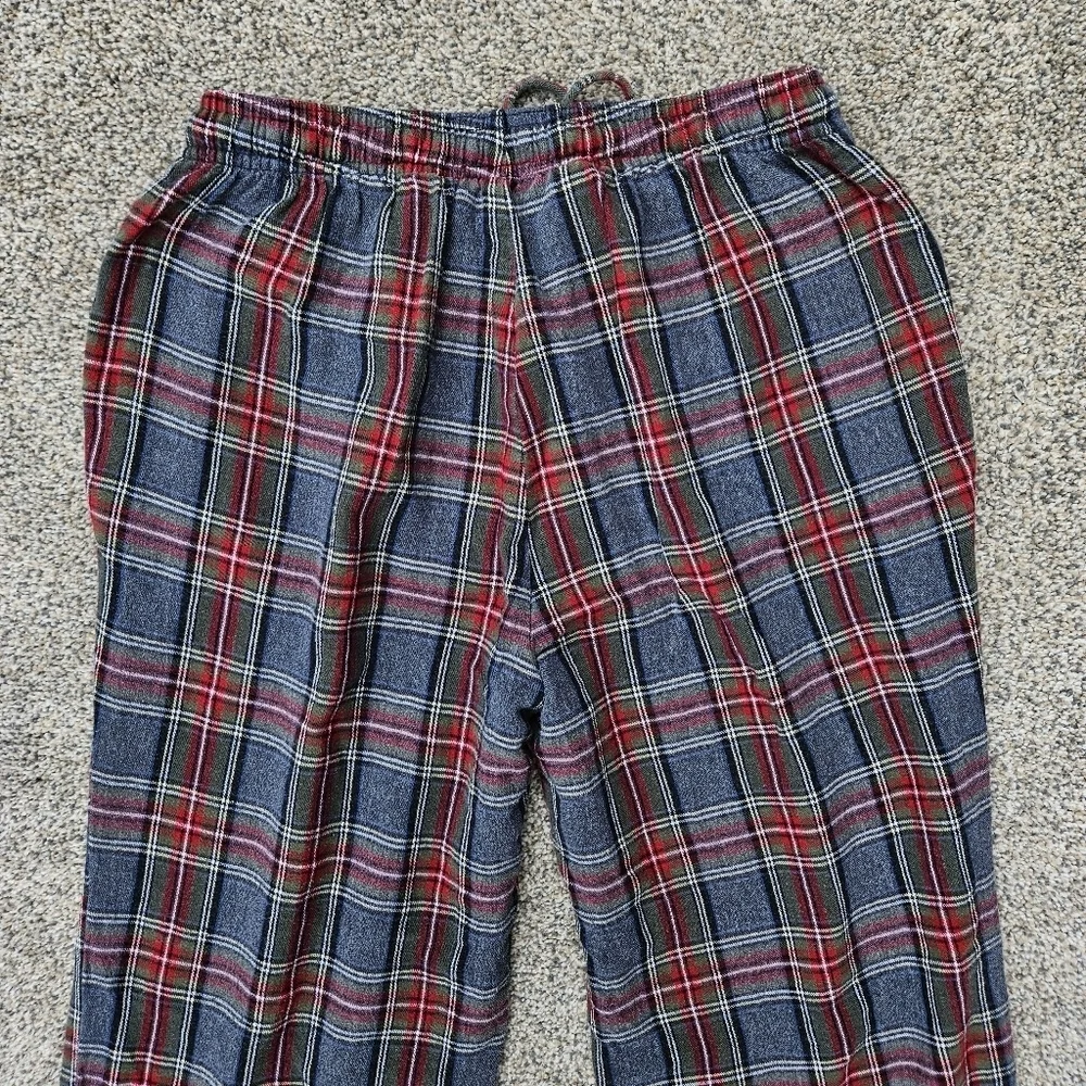 LL Bean Men's Scotch Plaid Flannel Sleep Pants Navy Stewart Gray Pajamas Size S